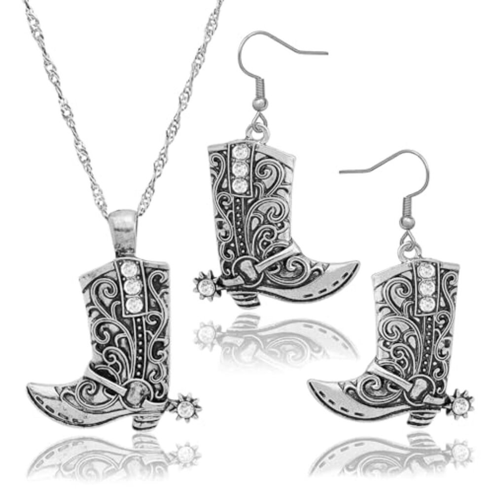 Western West‎ Cowgirl Cowboy Texas Boots Earrings Necklace Set